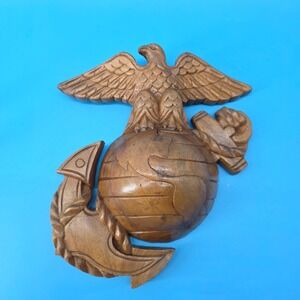 Hand Carved Wooden USMC Eagle Globe Anchor EGA Marine Corps Wall Plaque Emblem